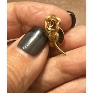 Vintage Gold Tone Rose Brooch Small Floral Flower Pin‎ Costume Jewelry